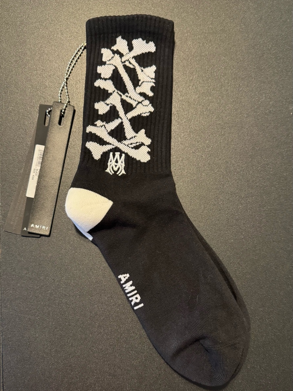 AMIRI Black STACKED BONES LOGO Socks 43-44 (size 10-11) New